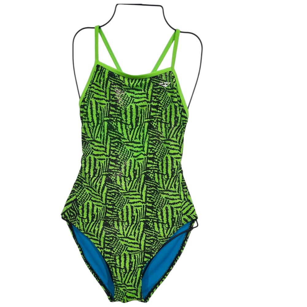 The Finals SZ 38 / L Swimsuit Wing Back Green Funnies Tiger Tribal Design